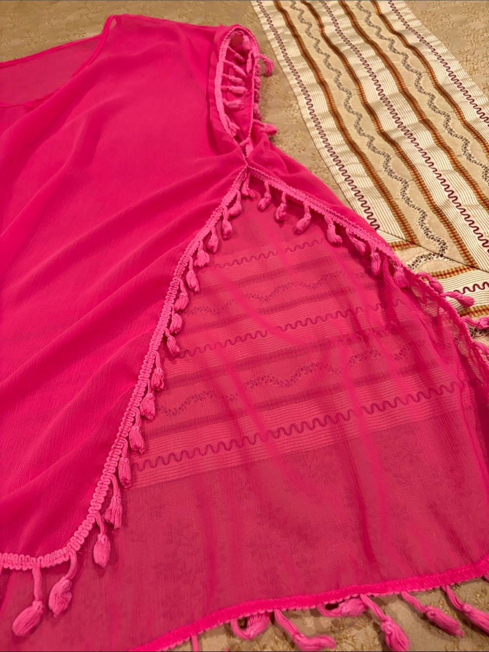 Bright Hot Pink Tassel Beach Cover-Up, One Size - Picture 5 of 5